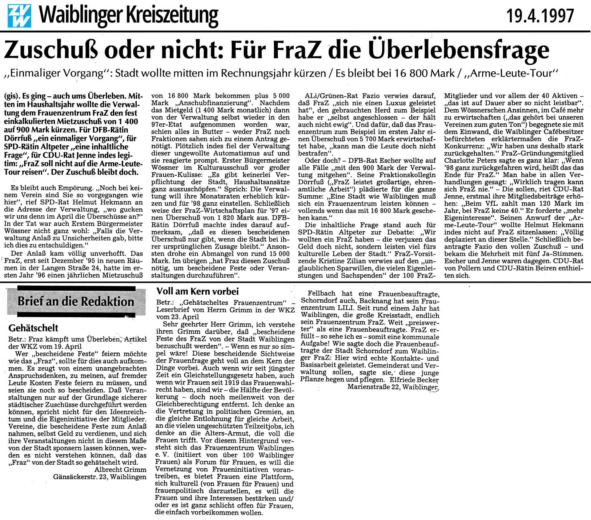 „Zuschuß oder nicht