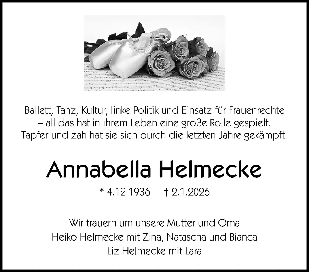 Todesanzeige Annabella Helmecke